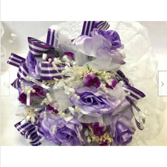 Purple Floral Bouquet Bridal Wedding Bridesmaid Set of 5 Artificial Flowers - Picture 5 of 11
